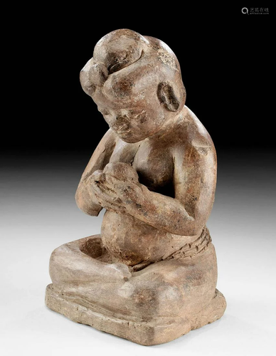 13th C. Majapahit Pottery Nude Female Holding Fruit