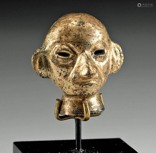 Fine Moche Tumbaga Janiform Head Ornament