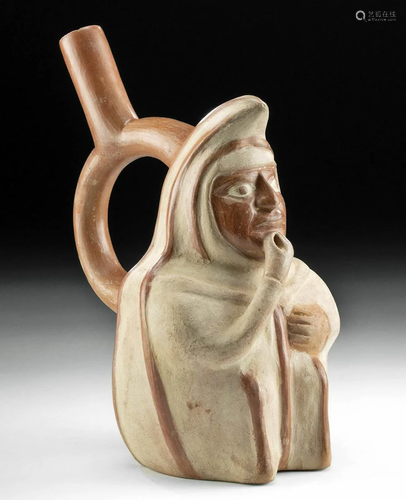 Moche Bichrome Stirrup Vessel, Figure in Peanut Shell