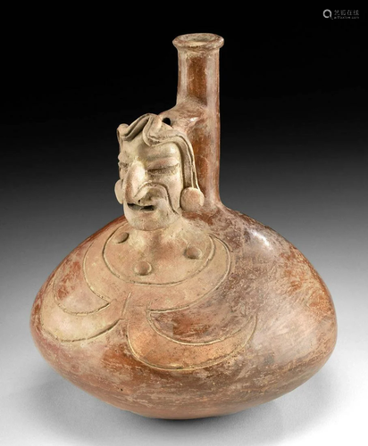 Chorrera Pottery Figural Whistling Vessel Stylized Head