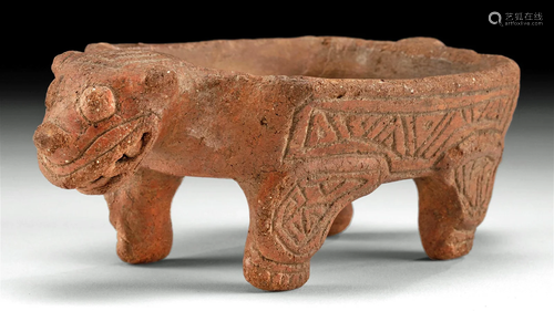 Costa Rican Chiriqui Pottery Vessel - Jaguar Form