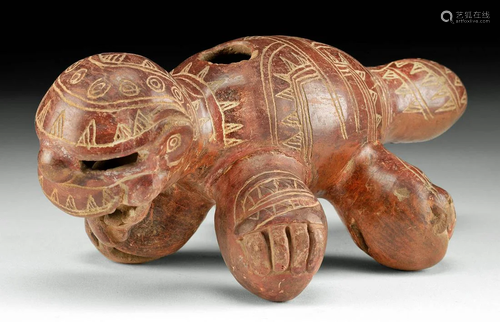 Nicoya Incised Pottery Zoomorph Rattle, TL'd