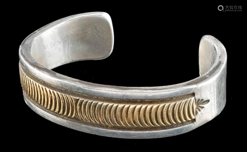 20th C. Navajo Silver / 14K Gold Bracelet -Bruce Morgan