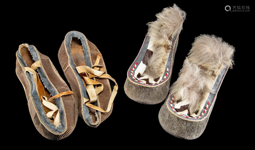 Early 20th C. Inuit Men's Hide Moccasins (2 pr)