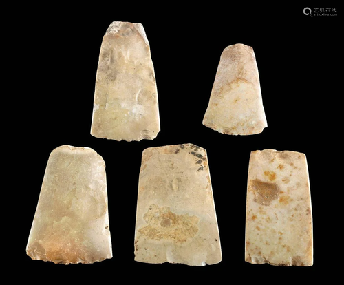 5 Neolithic Javanese Chalcedony Adze Blades