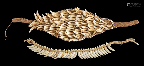 19th C. PNG Sepik River Headbands Dog Teeth / Porcelain