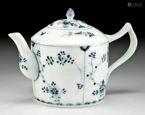 18th C. Swiss Nyon Blue-on-White Porcelain Teapot