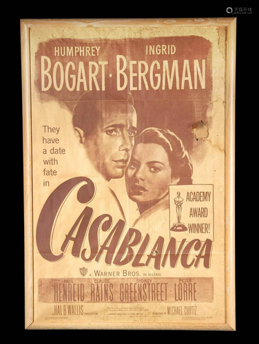 1949 Warner Brosters Movie Poster Casablanca