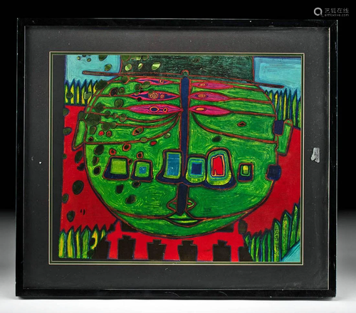 1970s Hundertwasser "Three Eyed Buddha with Hat"