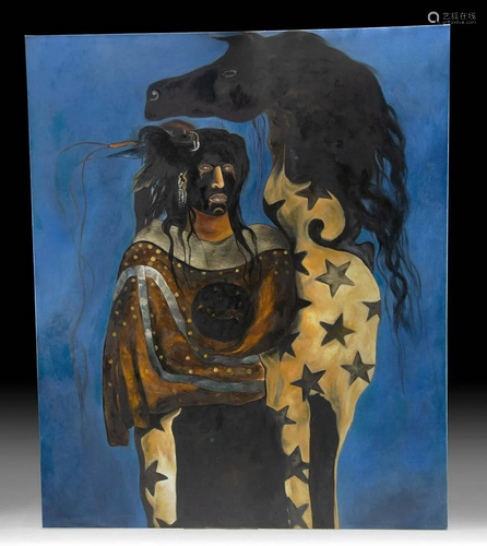 Huge CJ Wells Painting - Warrior & Horse Head