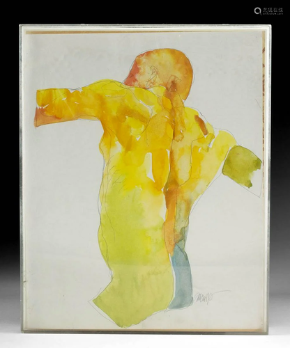 Signed Jon Zahourek Watercolor - Male Nude