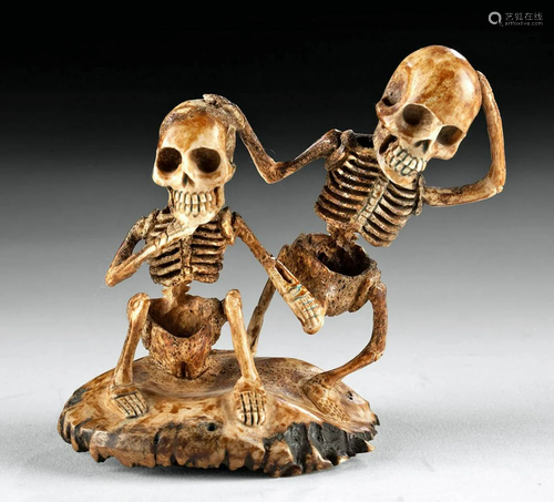 20th C. Moose Antler Sculpture Erotic Skeletons