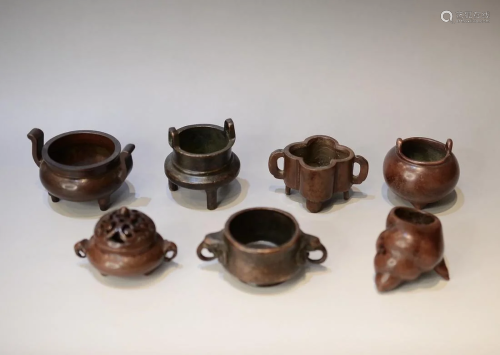 Seven exquisite bronze incense burners