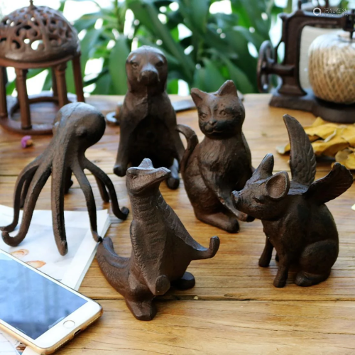 Five Small Animals Sculptures - Japanese Ironware