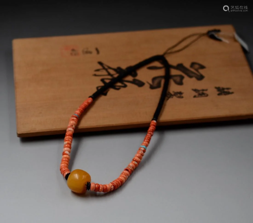 Ancient Tibetan Coral Necklace - Inlaid Amber