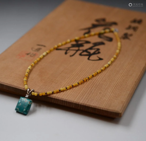Square Turquoise Amber Necklace