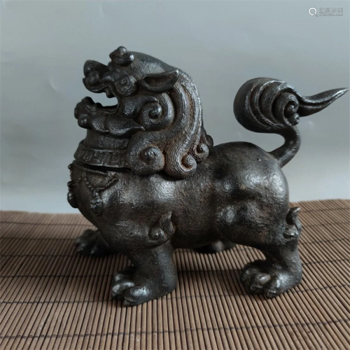 Japanese Meiji Iron Lion Sculpture