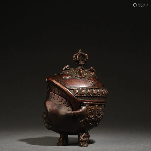 Tibetan Bronze Skull Sculpture - Incense Burner