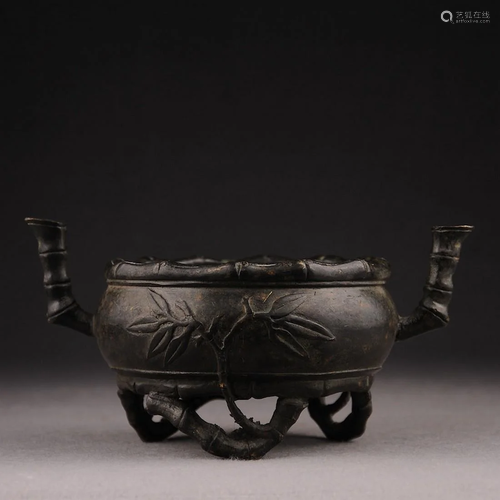 Bronze Double Ear Bamboo Bronze Incense Burner