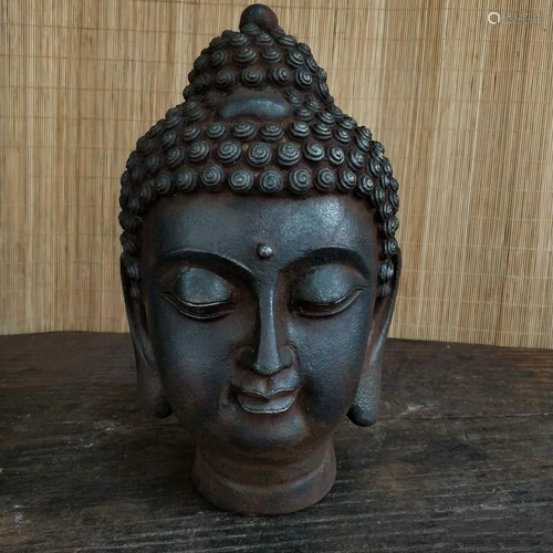 Japanese iron Buddha head sculpture