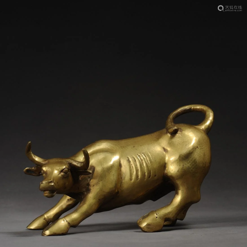 A bronze bull sculpture