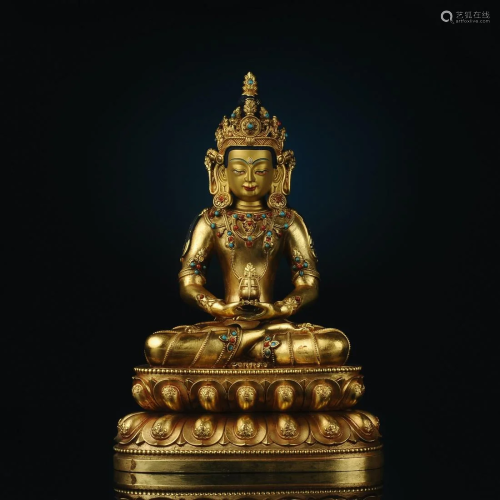 Tibetan Gilt Bronze Buddha Statue - Aquarius Avalokitesvara