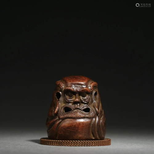 Japanese Showa Period Bronze Old Man Head Sculpture