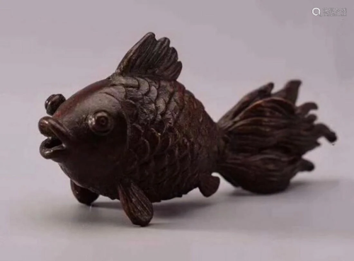 A cute Japanese bronze goldfish sculpture