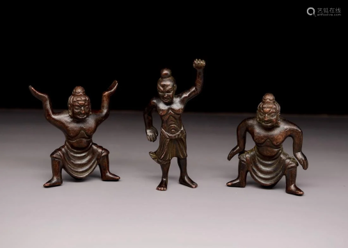 Three Japanese Showa Period Antique Figure Sculptures