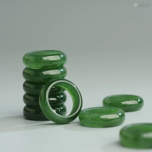 Nine Delicate Green Jade Rings