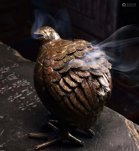 Japanese Meiji Bronze Bird Sculpture - Incense Burner