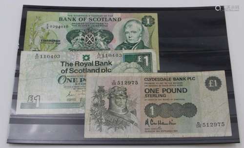 3X BANKNOTEN, SCHOTTLAND , JE ONE POUND