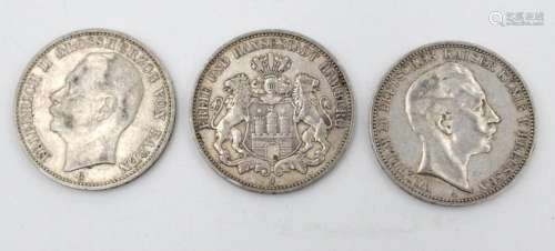 3X DREI MARK, DEUTSCHES REICH, 2X 1910 1X 1912