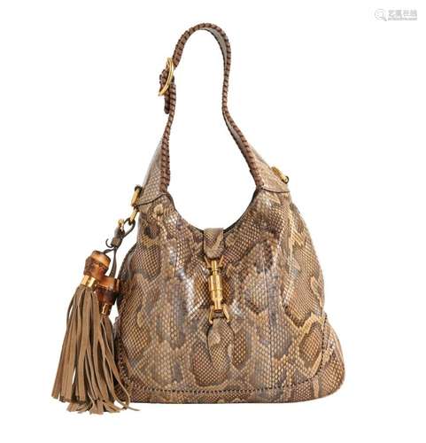 GUCCI, JACKIE BAMBOO TASSLE PYTHON HANDBAG