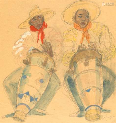 Léa LAFUGIE (1890-1972)Personnages aux tamboursAquarelle et ...