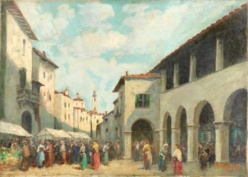 R. GIGNOLI (XXe siècle)Scène de marché en ItalieHuile sur to...