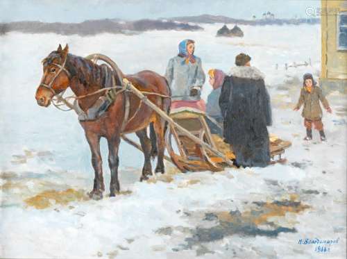 Nikolaï N. VOLODIMIROV (1910 - ?)Promenade en traineauHuile ...