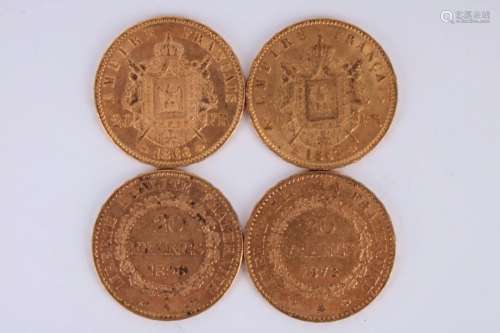 France 10 pièces de 20 francs or: 1851 (x 4) 1857