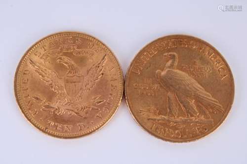 Etats Unis. 5 pièces de 10 dollars or : 1894 (x 4) et 1908 (...