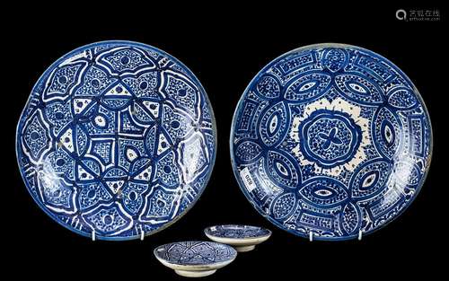 Pair of Islamic Blue & White Shallow Bowls, soft paste, ...