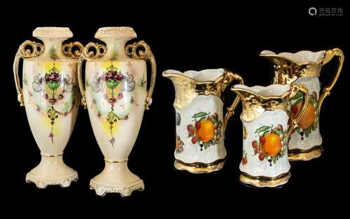 Pair of Large Victorian Urns, 19`` tall, twin handles, cream...