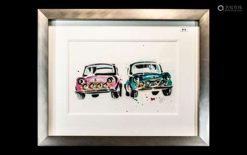 Sarah Graham Watercolour of Two Cars, contemporary artwork f...