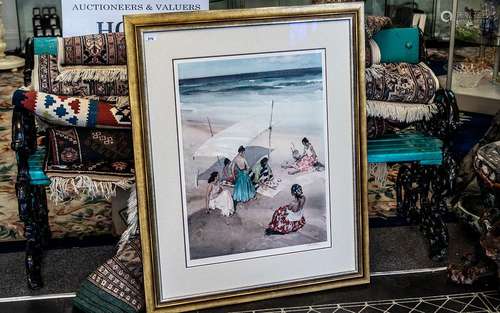 Russell Flint Signed Print, depicting girls on a beach, imag...