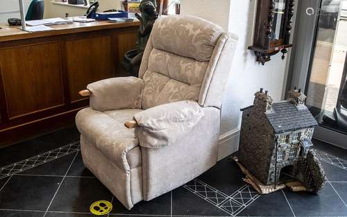 HSL Riser Recliner in cream patterned damask fabric, electri...