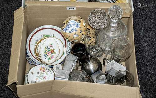 Mixed Box of Collectables. Includes Glass Decanter, Glasses,...