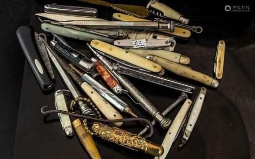 Collection of Assorted Pen Knives, Fruit Knives, Pens & ...