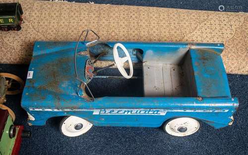 A Triang Pedal Car with painted blue white wheels with Bermu...