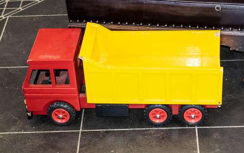 Painted Wooden Tipper Truck, red body and yellow tipper, len...