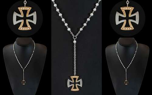 18ct Two Tone Gold - Diamond Set Maltese Cross with Integral...