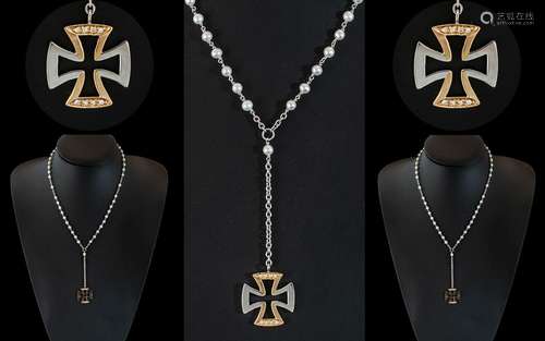 18ct Two Tone Gold - Diamond Set Maltese Cross with Integral...